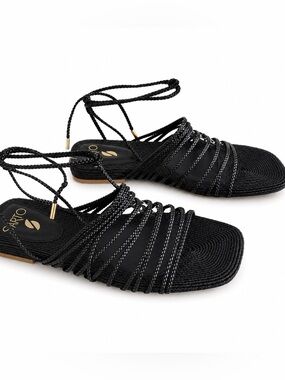 Sarto A-Iona Womens Black Braided Strappy Sandals Sz 7M With Box